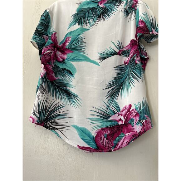 Vintage 90s Ms Paquette Hawaiian Aloha Shirt Hibiscus Womens Large USA Made - Picture 8 of 9